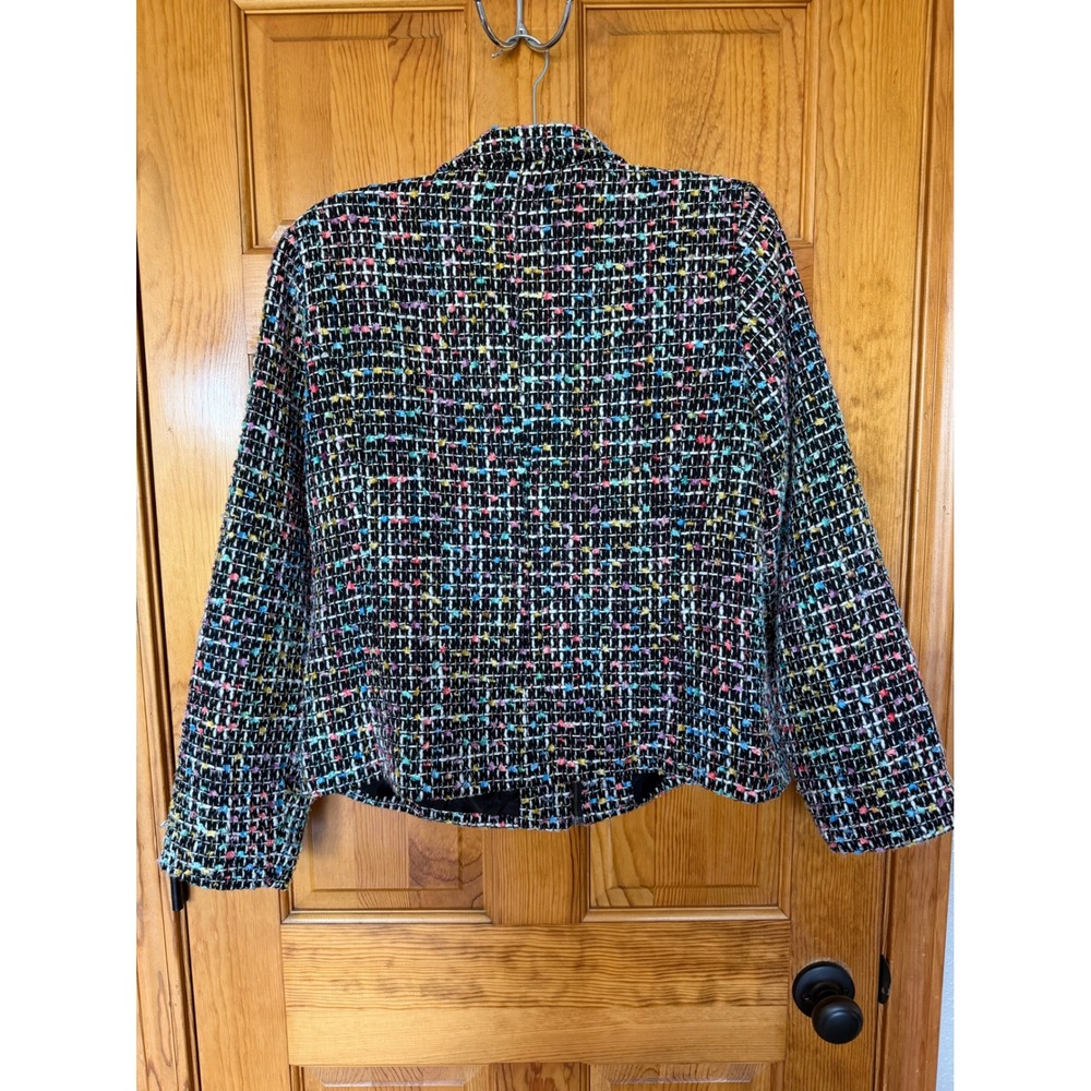 Christopher & Banks Womens XL Multi Color Confetti Tweed Zip Front Jacket Black - Picture 4 of 5